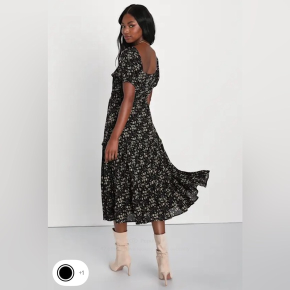 Lulus Black Floral Print Ruffled Midi Dress - Size XL - Picture 2 of 8